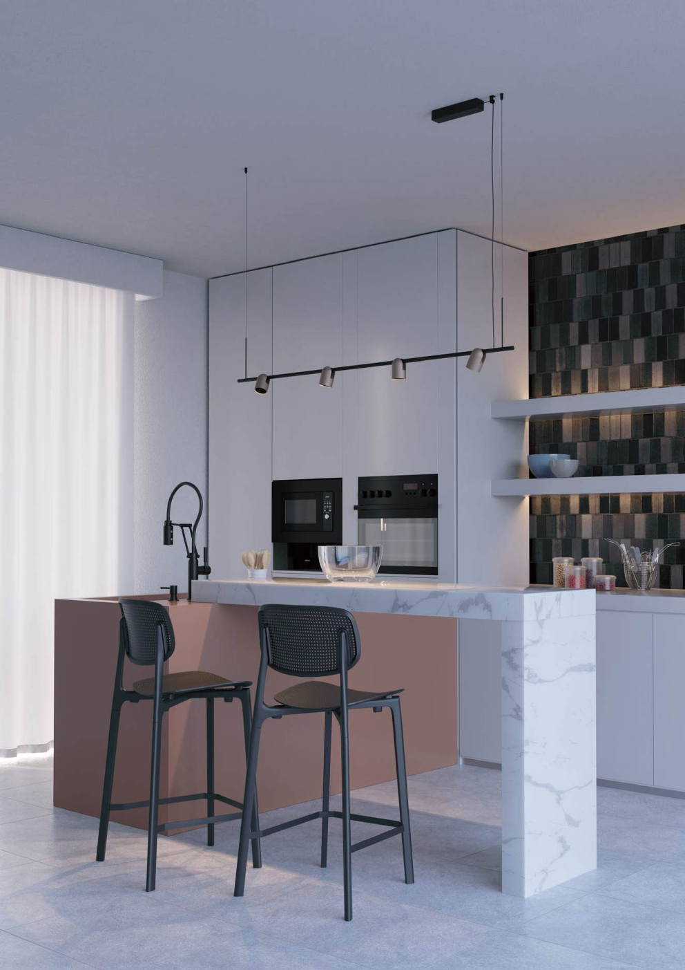 LED pendant lamp 4-spot Kobe Matte black/Silver coffee 3000 K - 01-3672