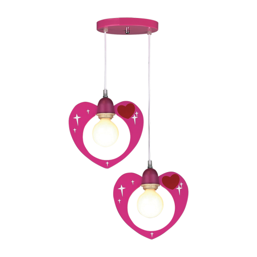 Детски пендел LOVE MD70832 – розова лампа със сърца, E27, 2x40W | ACA Lighting