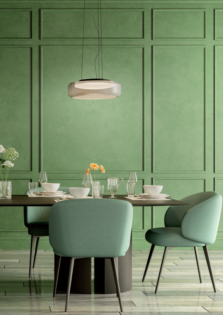 Solera pendant lamp, matte black and smoked/opal glass, CCT 3000/4000K