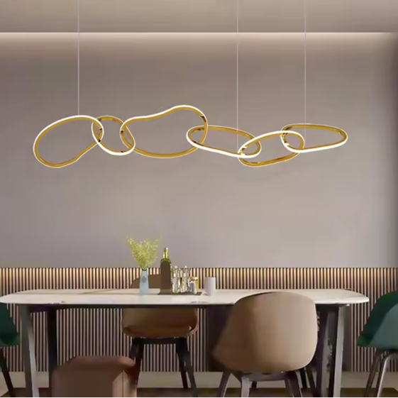 LED висяща лампа RING – метал и акрил, 3X/ 4X/ 5X пръстена, CCT, злато + бяло
