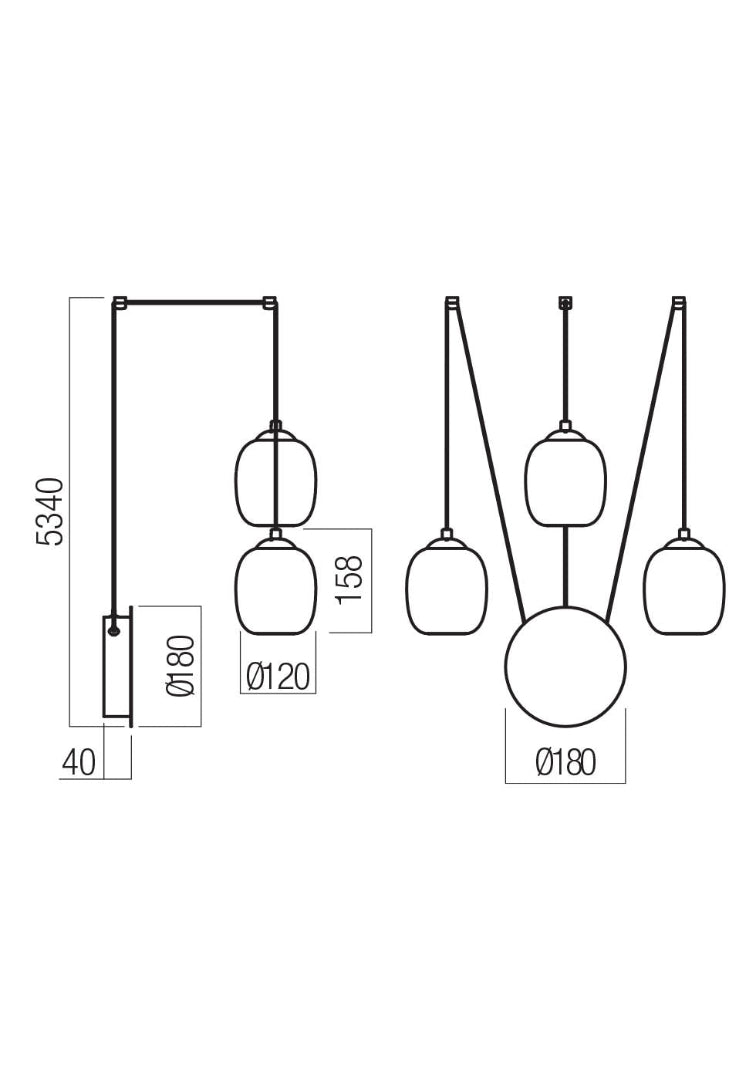 Khadi wall-ceiling multi pendant (3 spheres), black matte and smoked glass, 16.5W LED 3000K, 3-step dim