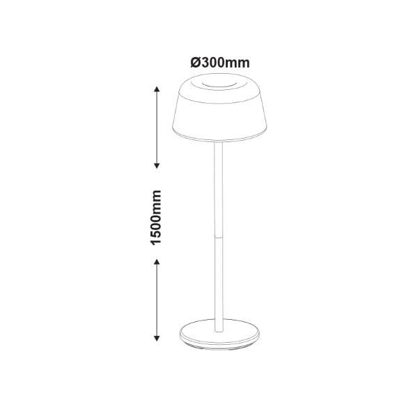 Технически чертеж с размери на RGBW LED подова лампа Ø30xH150cm. Изображението съдържа само размери