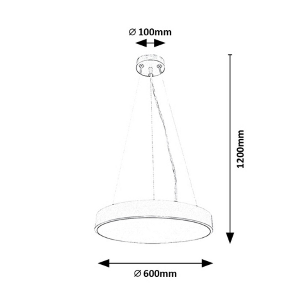 Технически чертеж на LED пендел Tesia 60W – съдържа само размери, без спецификации