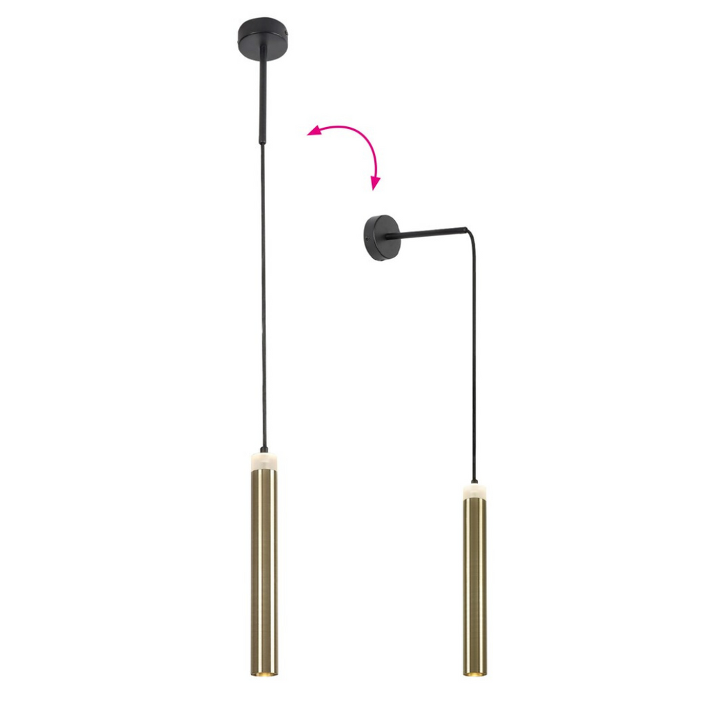 Thelma – минималистичен LED пендел, черен метал със златен акцент, 10W