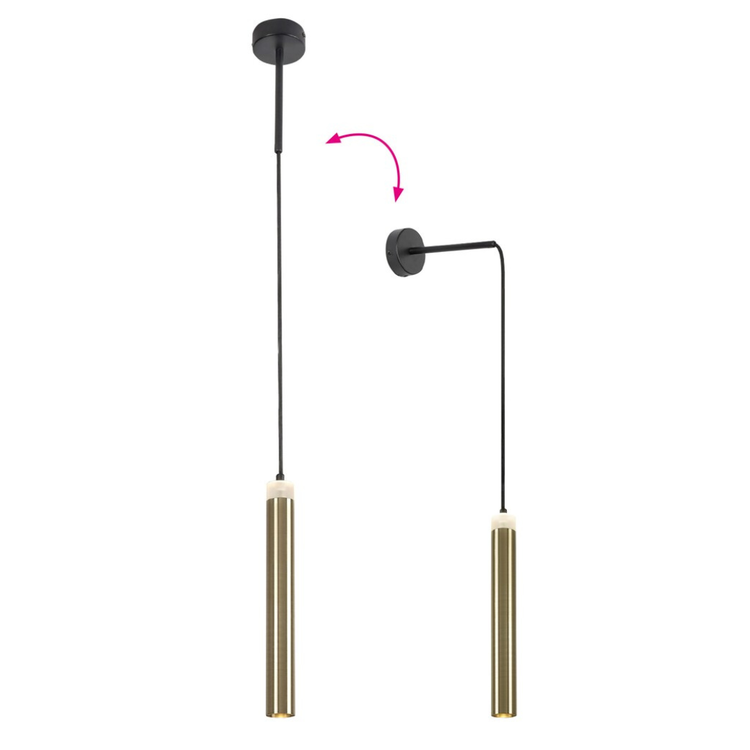 Thelma – минималистичен LED пендел, черен метал със златен акцент, 10W