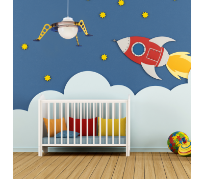 Детски пендел NASA ZM681P61 – летяща чиния от дърво, син и жълт, E27, 1x60W | ACA Lighting